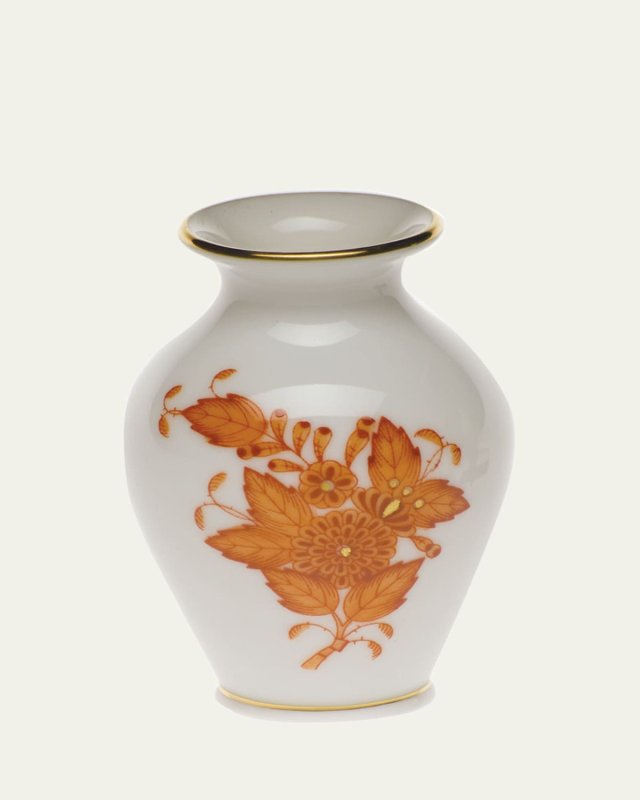 Chinese Bouquet Rust Small Bud Vase with Lip